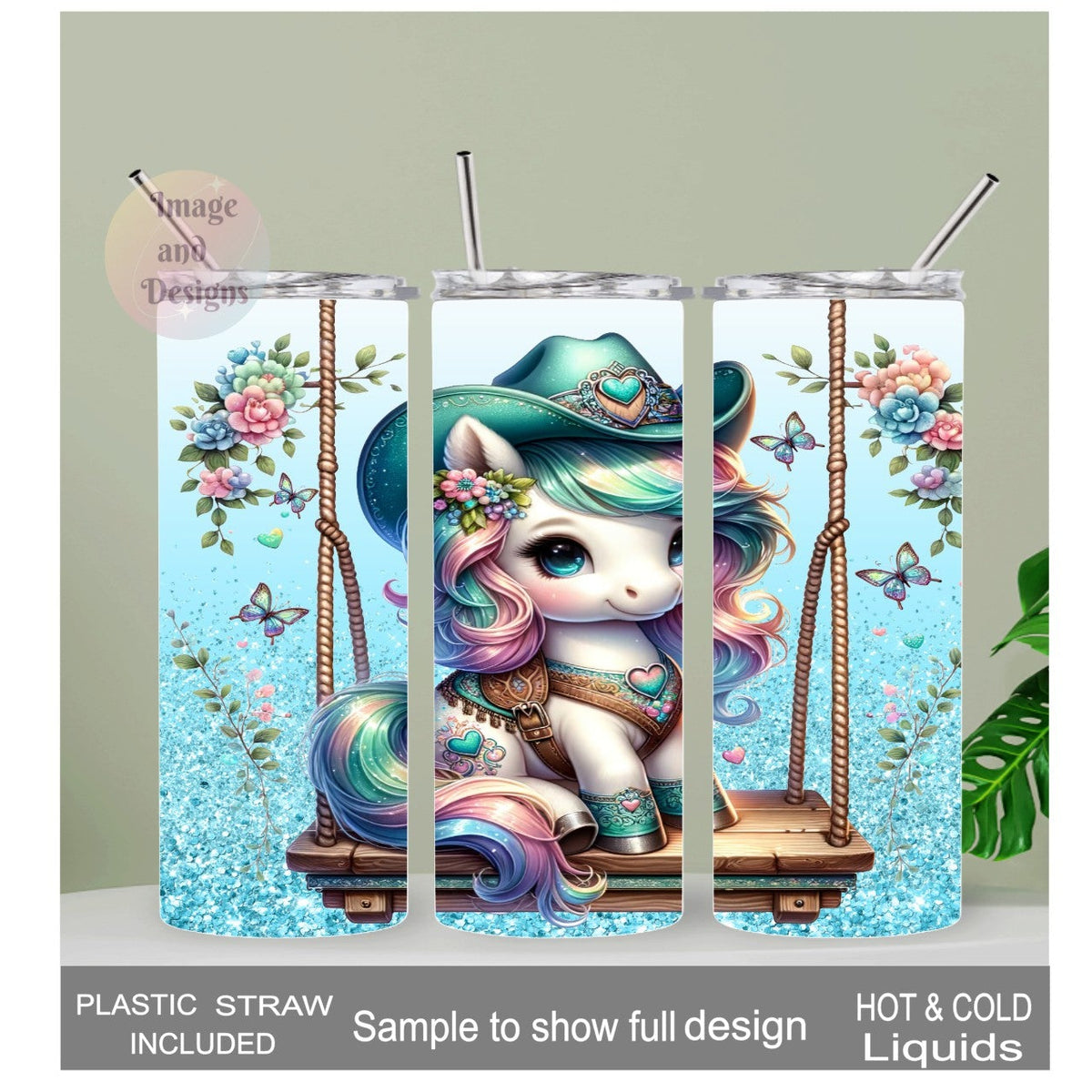 Cowgirl Pony Tumbler With A Glitter Design 20oz With Reusable Straw, Can Be Personalized