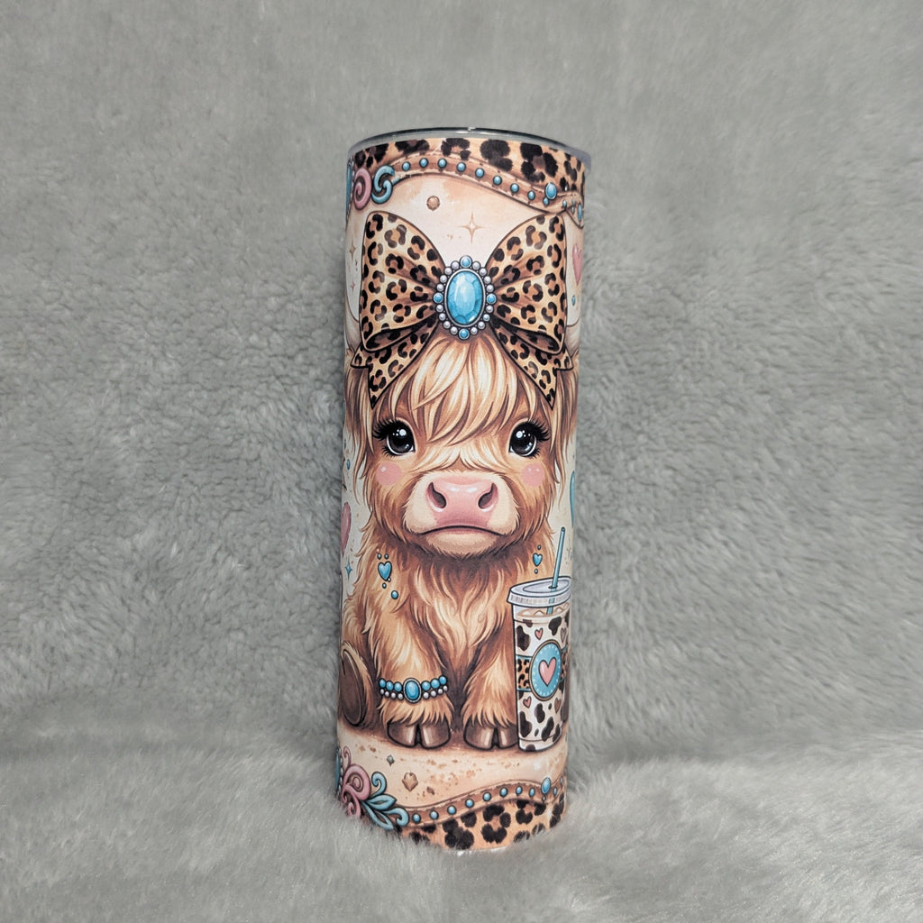 Caffeinated And A Little Moody Highland Cow Tumbler 20oz With Reusable Straw
