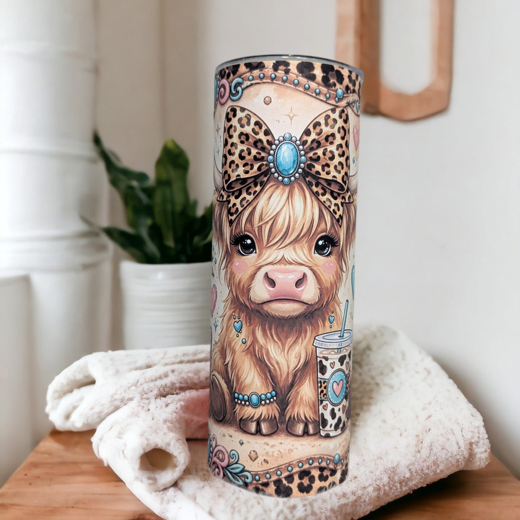 Caffeinated And A Little Moody Highland Cow Tumbler 20oz With Reusable Straw