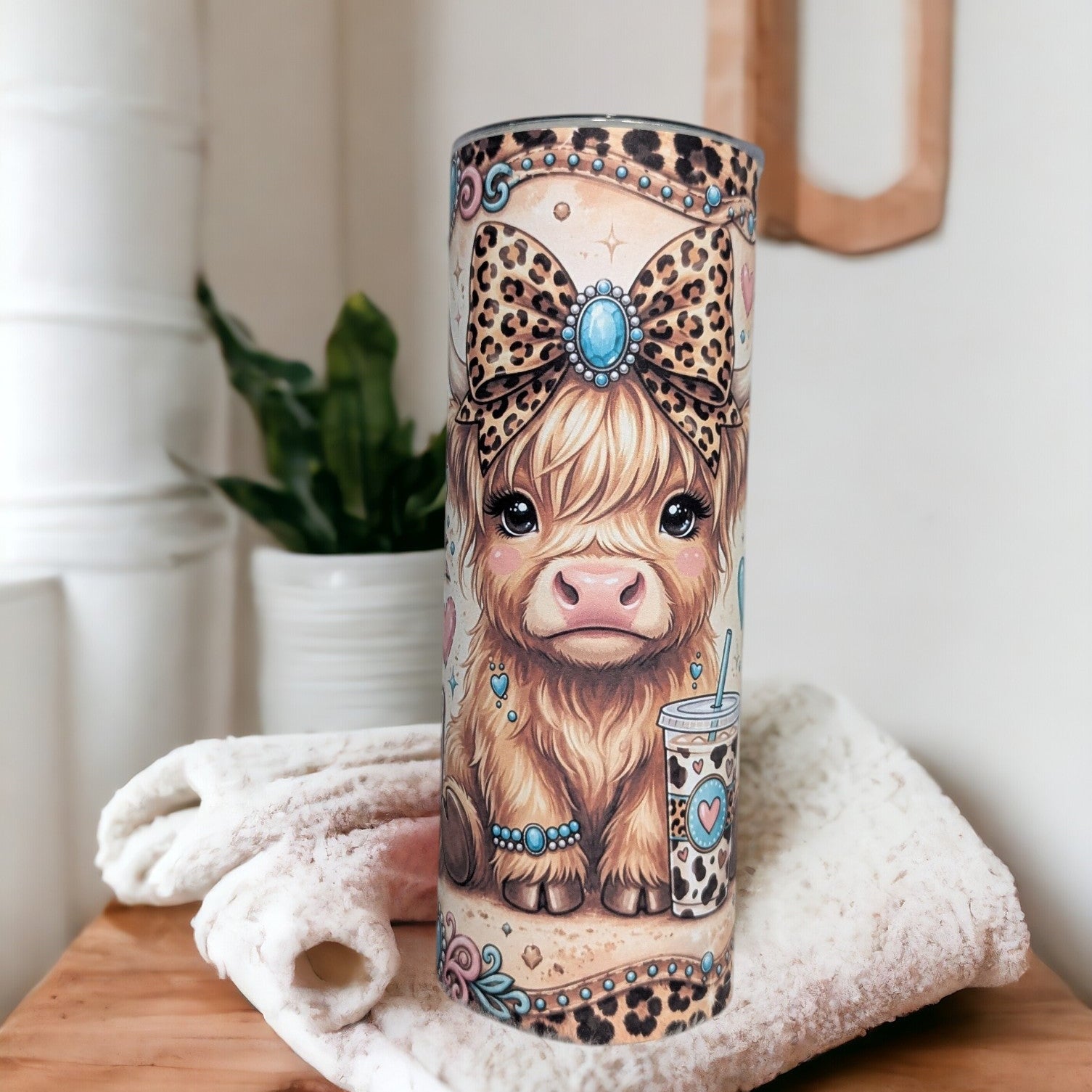 Caffeinated And A Little Moody Highland Cow Tumbler 20oz With Reusable Straw