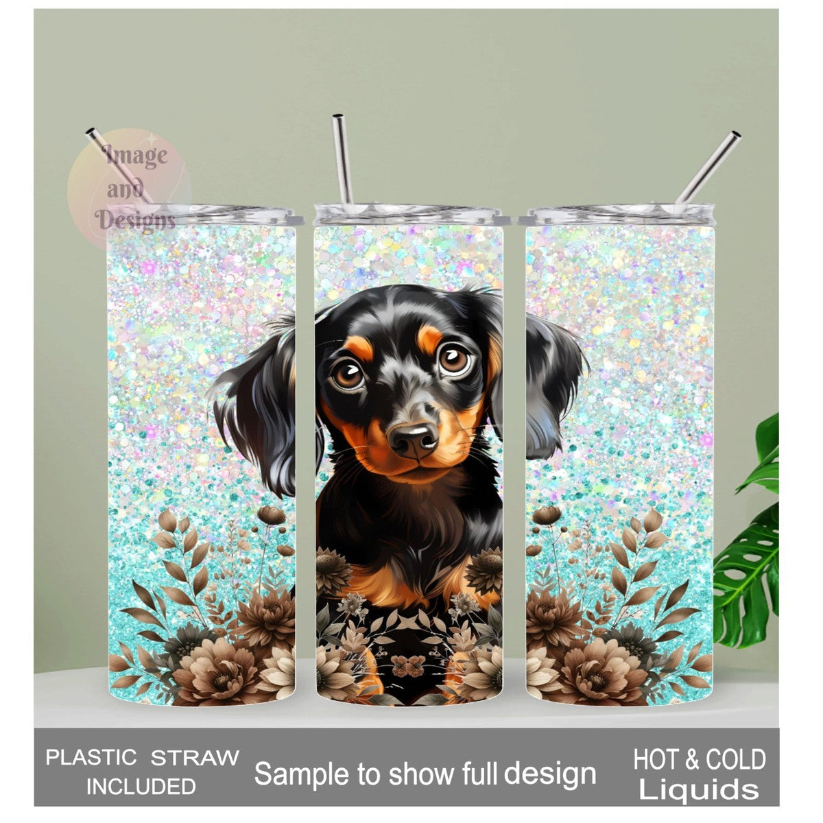 Dachshund Dog Tumbler 20oz With Reusable Straw, Can Be Personalized