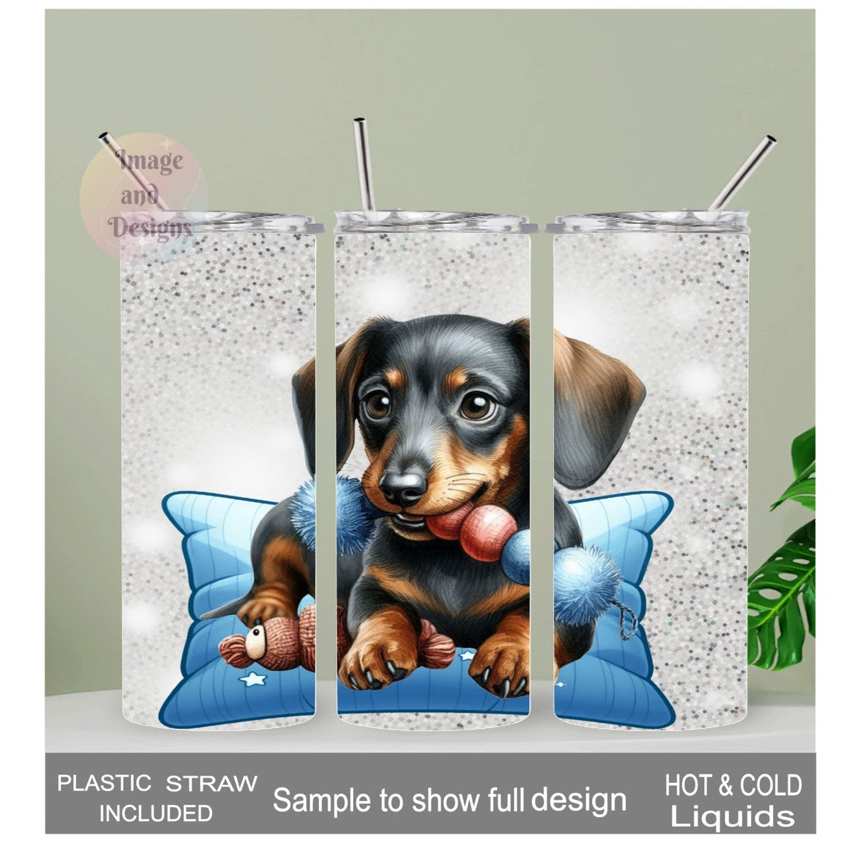 Cute Dachshund Dog Tumbler 20oz With Reusable Straw, Can Be Personalized