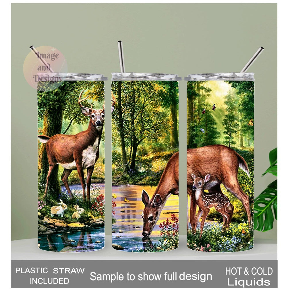 Deer Tumbler With A Family Of Deer Out In The Wild 20oz With Reusable Straw, Can Be Personalized