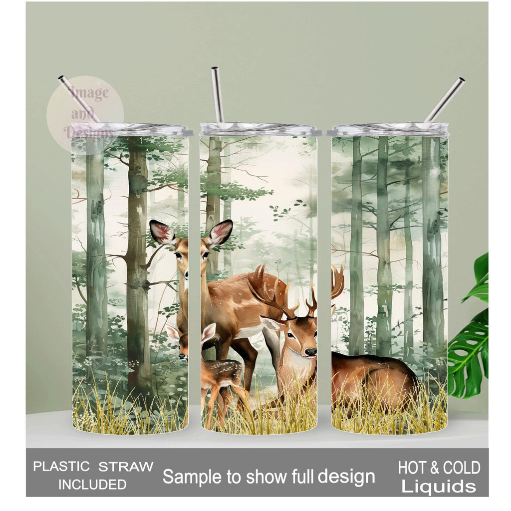 Deer Family Tumbler 20oz With Reusable Straw, Can Be Personalized