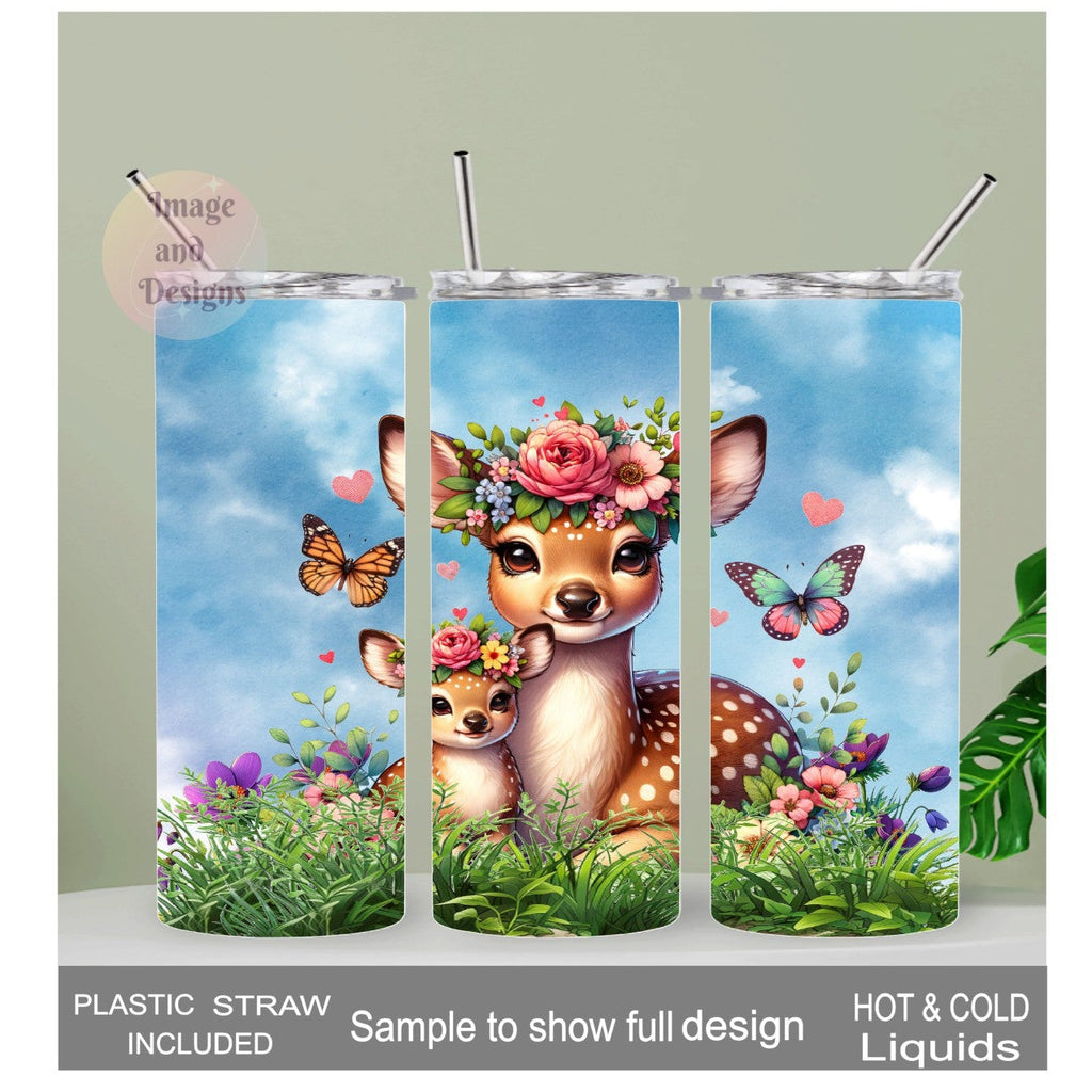 Pretty Deer Tumbler 20oz With Reusable Straw, Can Be Personalized