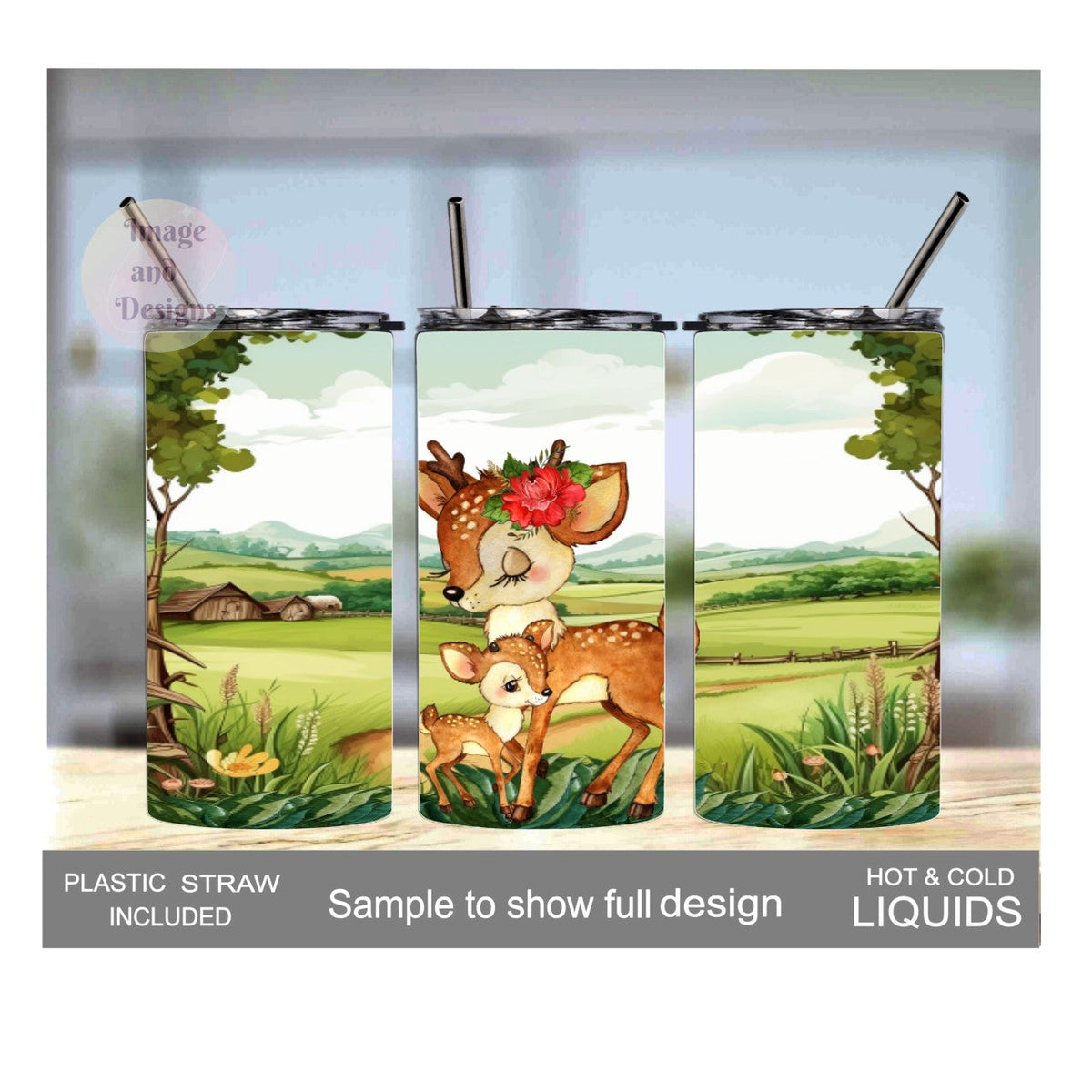Kids Deer Tumbler 15oz With Reusable Straw, Can Be Personalized