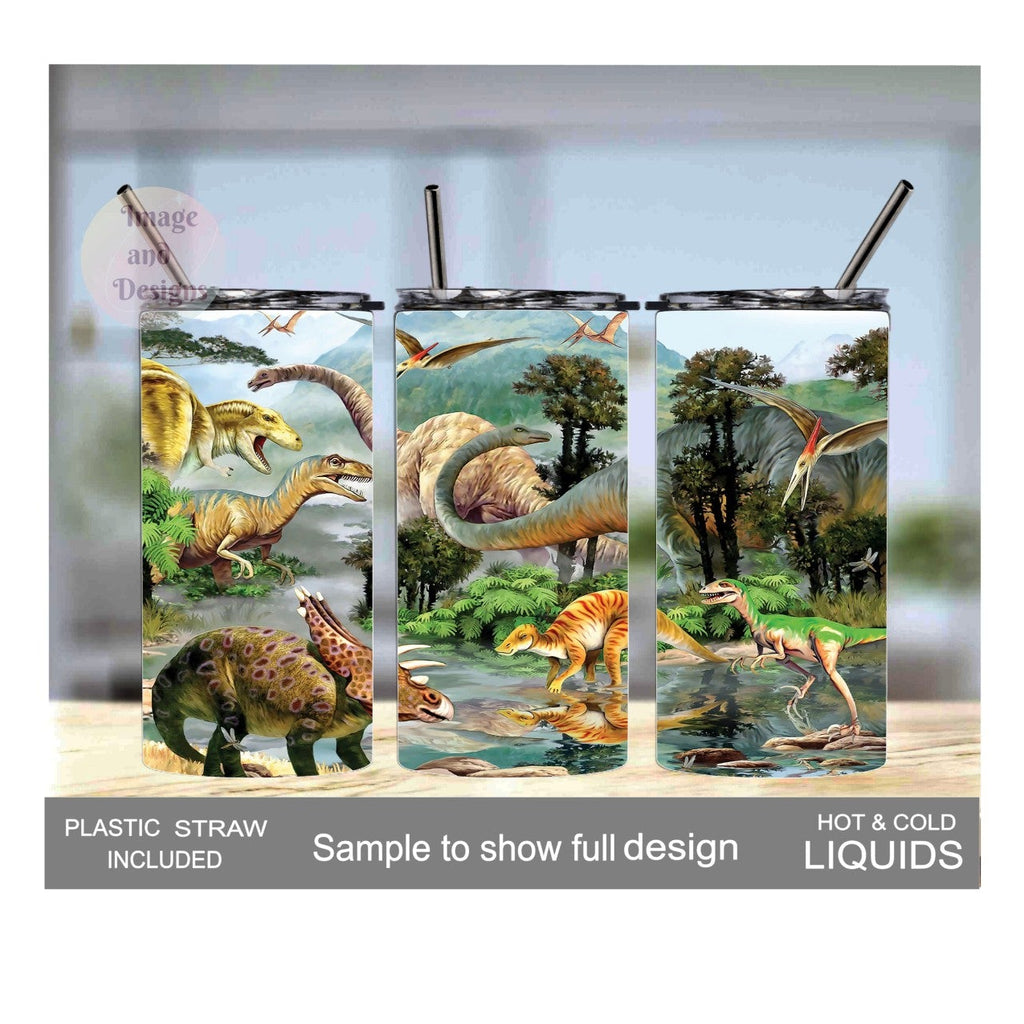 Kids Dinosaur Tumbler 15oz With Reusable Straw, Can Be Personalized