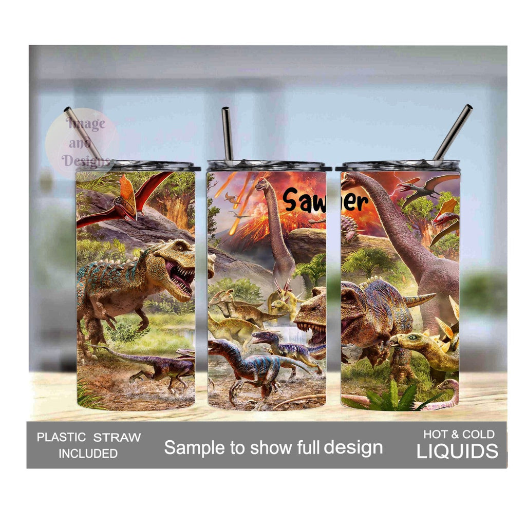 Kids Dinosaur Tumbler 15oz With Reusable Straw, Can Be Personalized