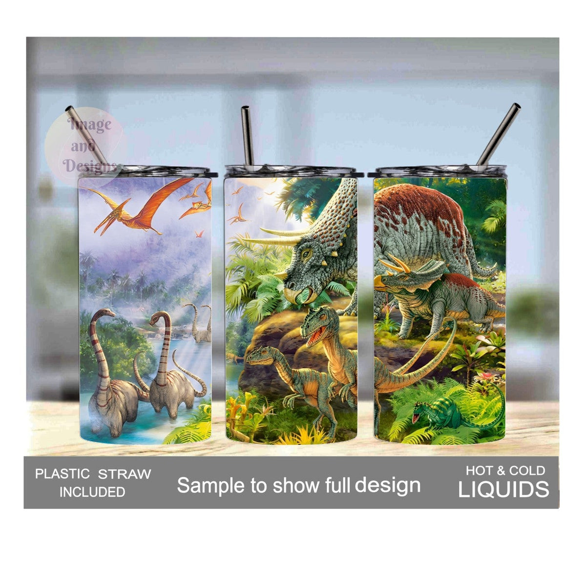 Kids Dinosaur Tumbler 15oz With Reusable Straw, Can Be Personalized