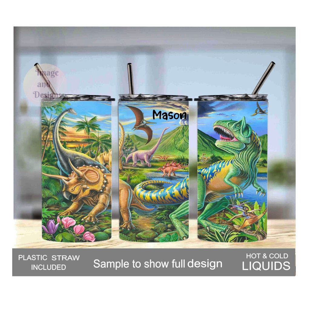 Kids Dinosaur Tumbler 15oz With Reusable Straw, Can Be Personalized