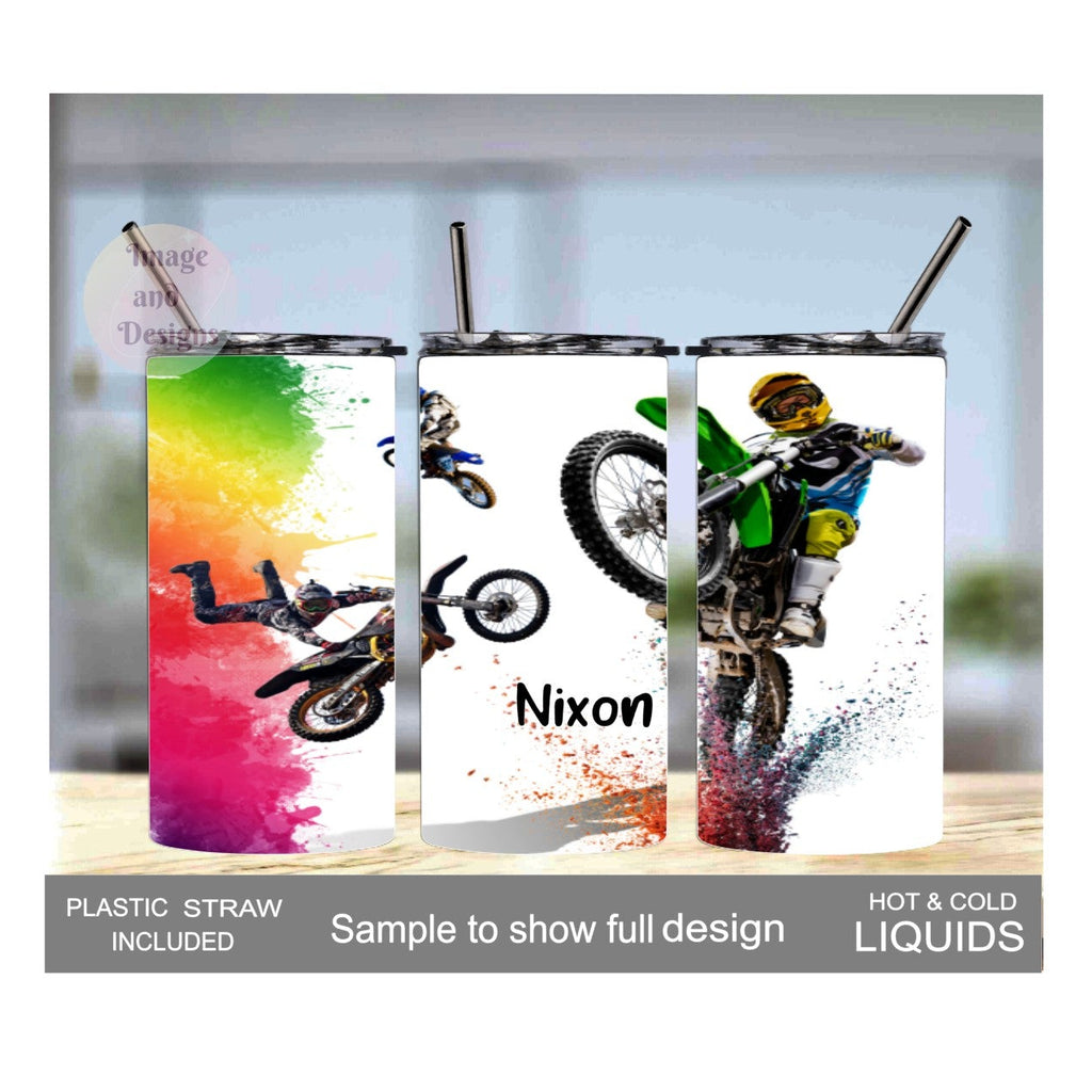 Kids Dirt Bike Tumbler 15oz With Reusable Straw, Can Be Personalized