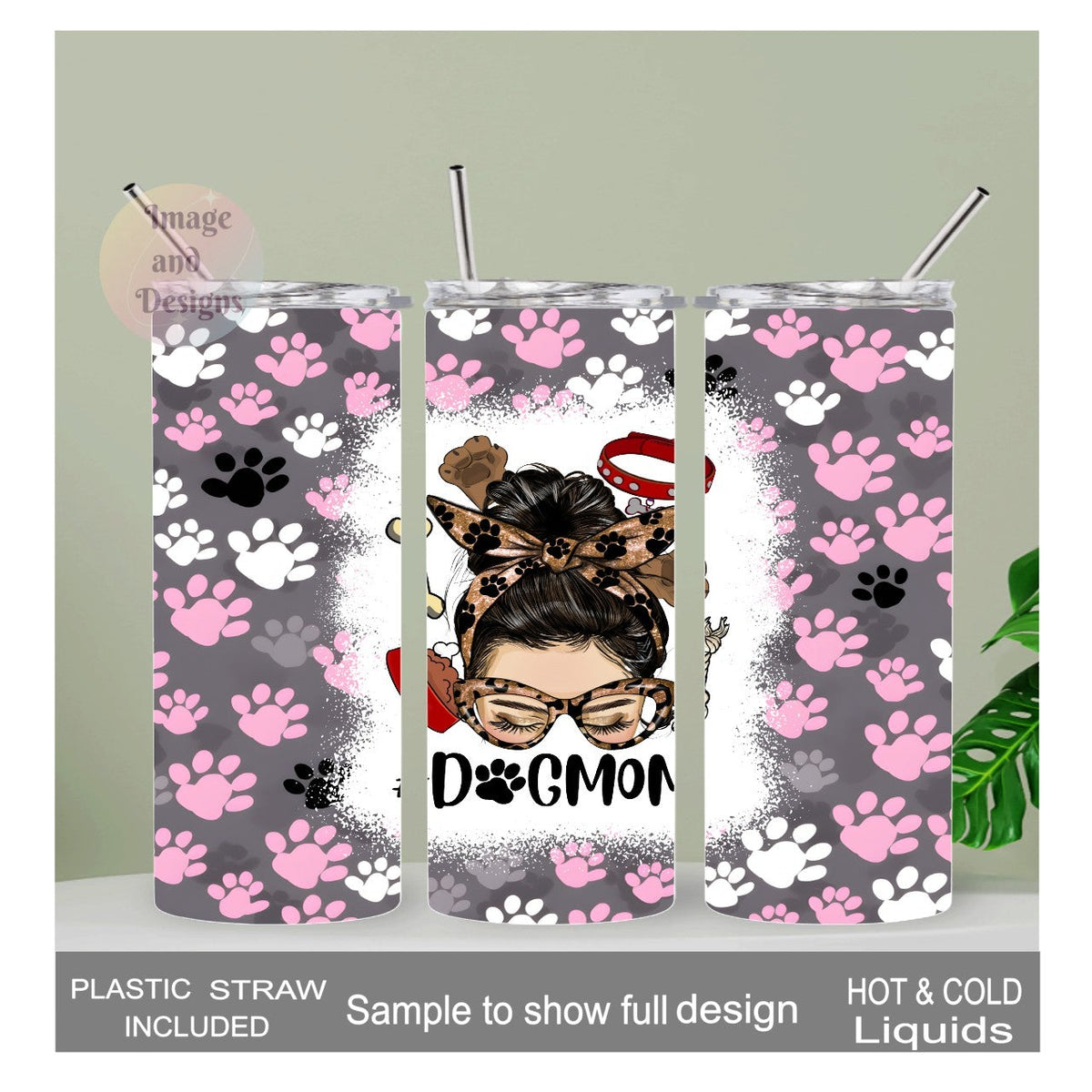 Dog Mom Tumbler 20oz With Reusable Straw, Can Be Personalized