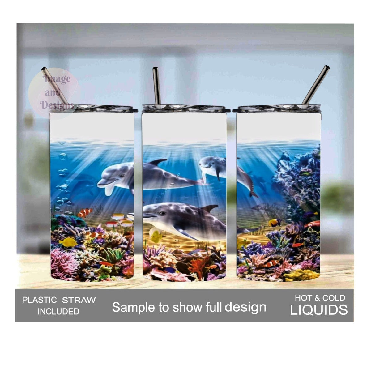 Kids Dolphin Tumbler 15oz With Reusable Straw, Can Be Personalized