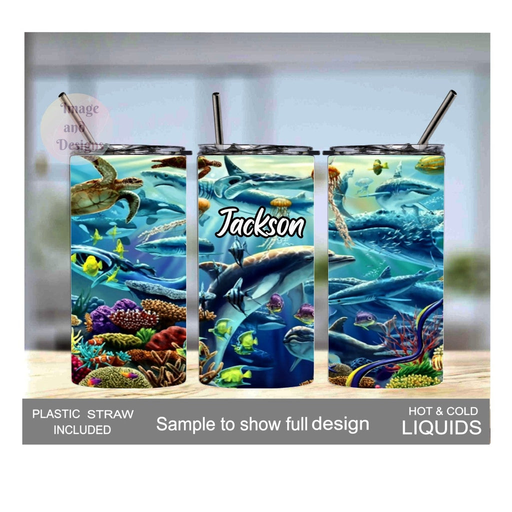 Kids Dolphin Tumbler 15oz With Reusable Straw, Can Be Personalized