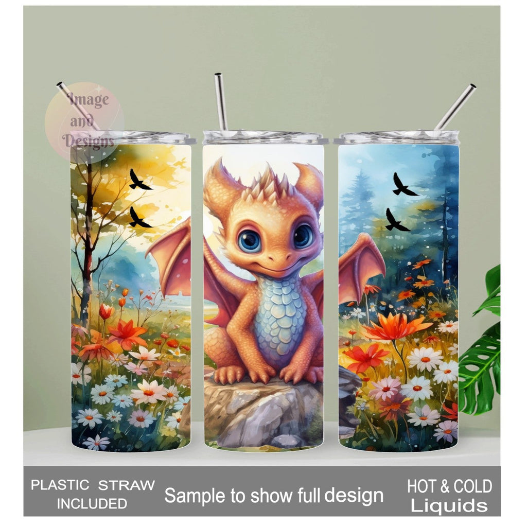 Baby Dragon Tumbler 20oz With Reusable Straw, Can Be Personalized