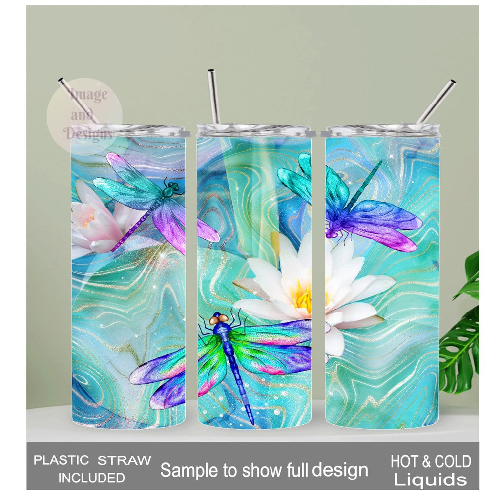 Dragonfly Tumbler 20oz With Reusable Straw, Can Be Personalized