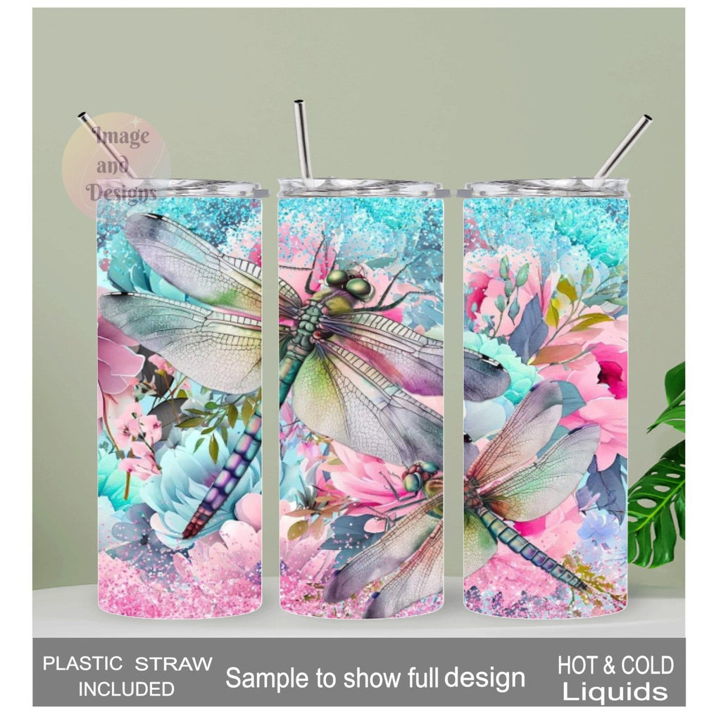 Dragonfly Tumbler 20oz With Reusable Straw, Can Be Personalized