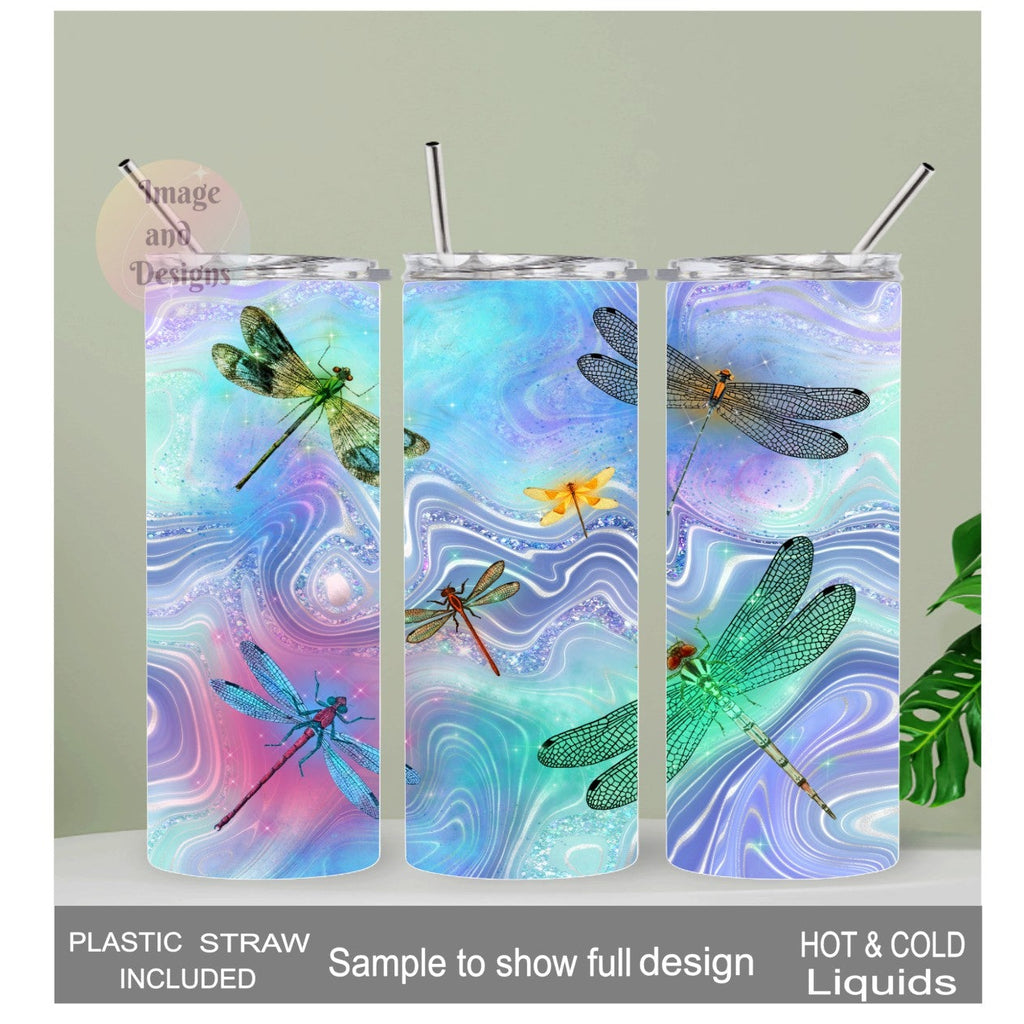 Stunning Dragonfly Tumbler 20oz With Reusable Straw, Can Be Personalized