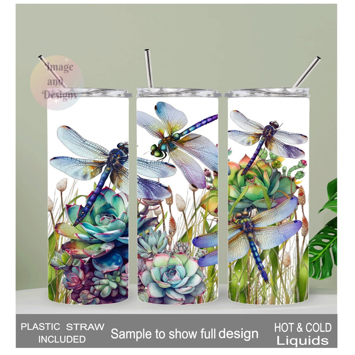 Dragonfly Tumbler 20oz With Reusable Straw, Can Be Personalized
