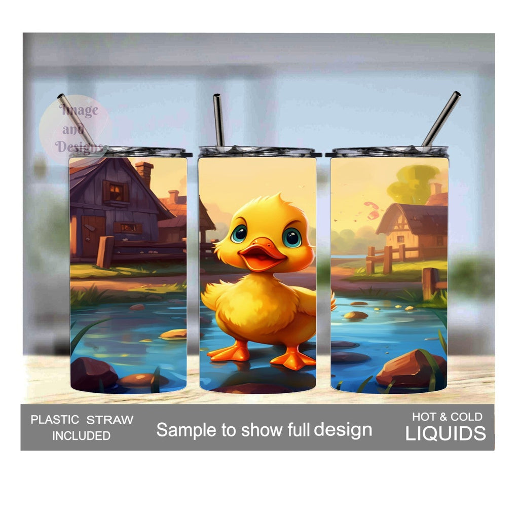 Duckling Tumbler With A Cute Duck In A Pond 15oz With Reusable Straw Can Be Personalized