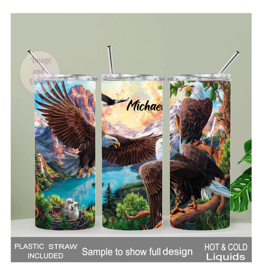 Beautiful Eagle Tumbler 20oz With Reusable Straw, Can Be Personalized