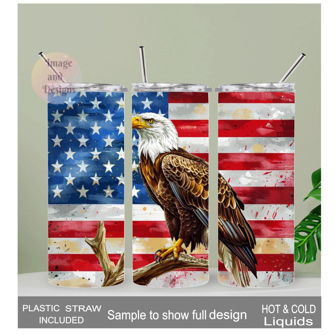 Beautiful Patriotic Eagle Tumbler 20oz With Reusable Straw Can Be Personalized