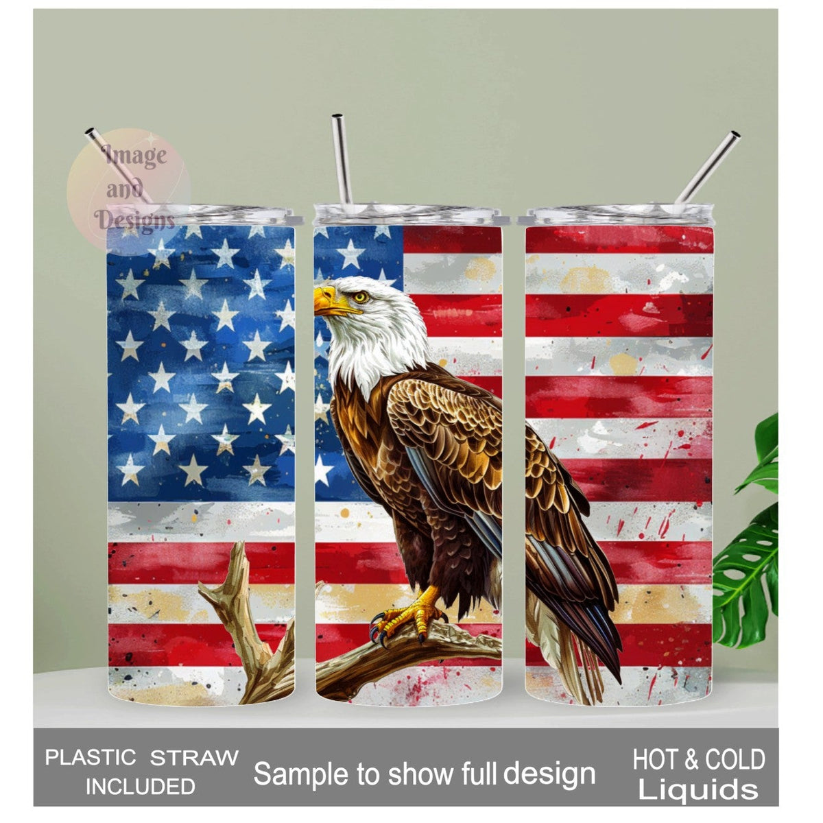 Patriotic Eagle Tumbler 20oz With Reusable Straw, Can Be Personalized