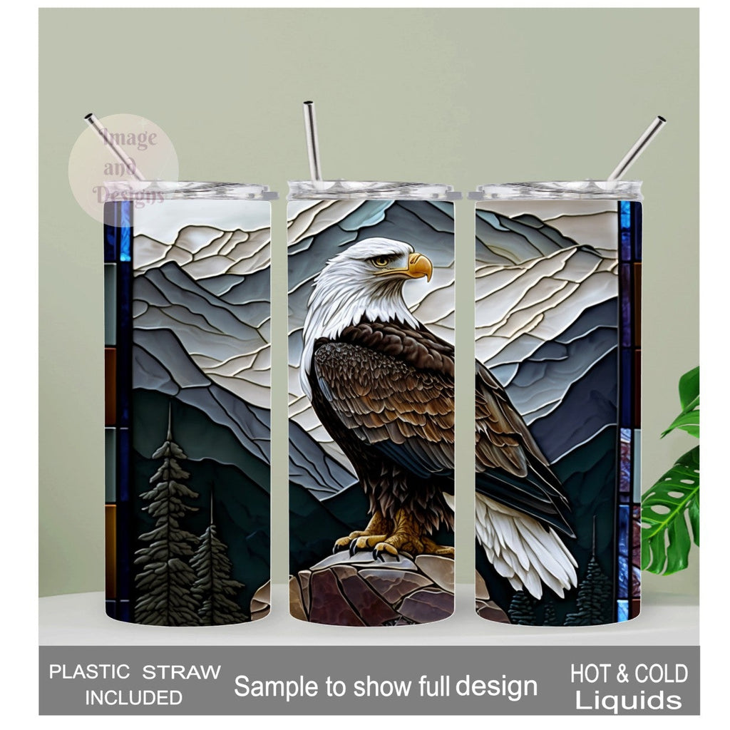 Eagle Tumbler With A Stained Glass Design 20oz With Reusable Straw, Can Be Personalized