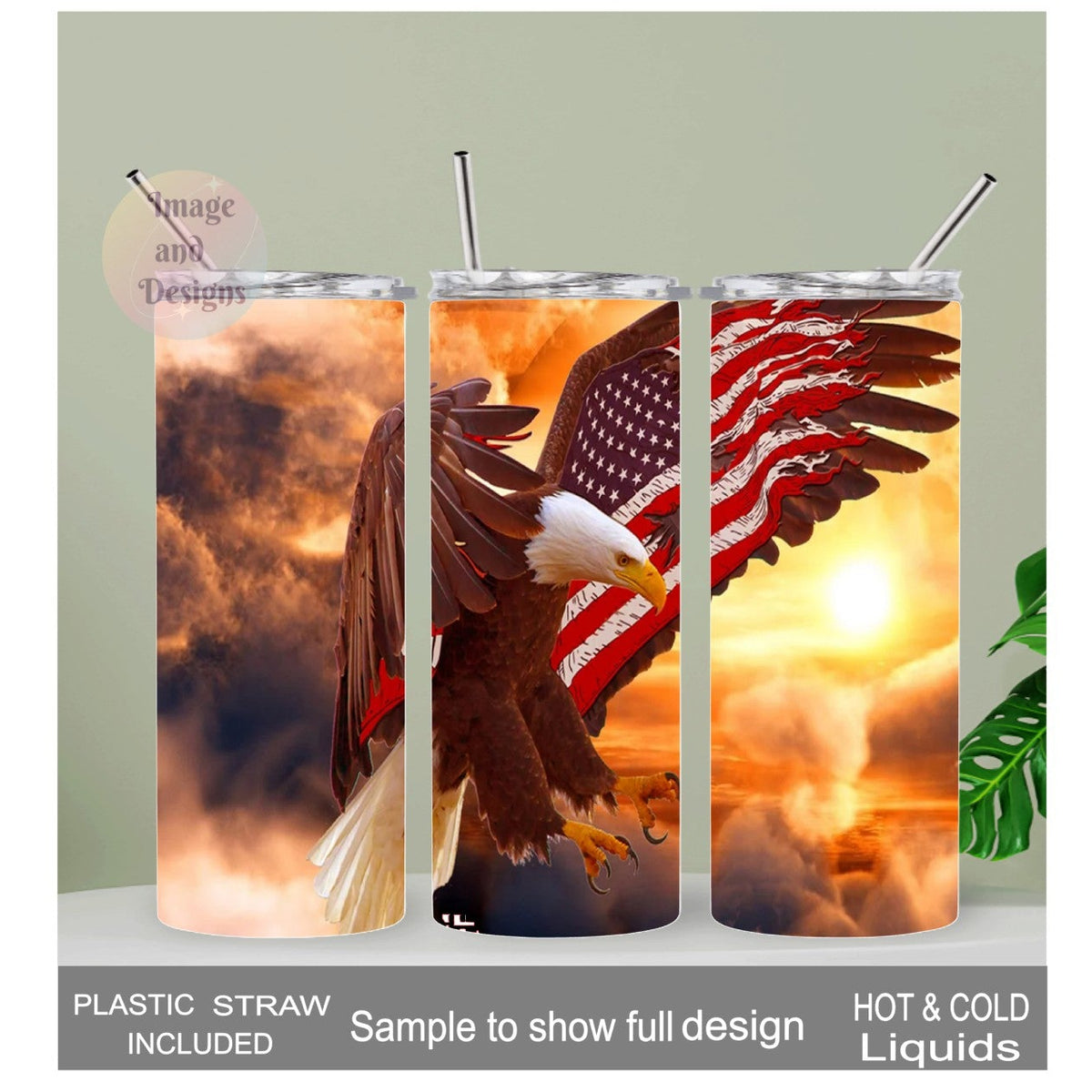 Beautiful Eagle Tumbler 20oz With Reusable Straw, Can Be Personalized