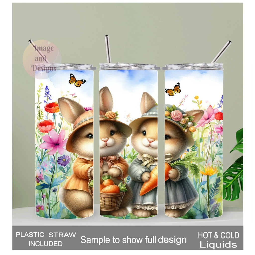 Cute Bunny Tumbler 20oz With Reusable Straw, Can Be Personalized