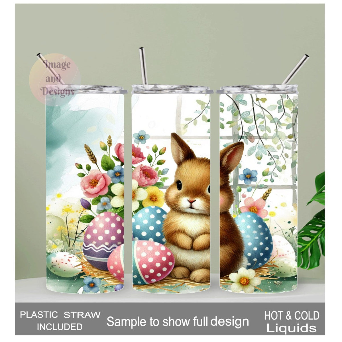 Cute Easter Bunny Tumbler 20oz With Reusable Straw, Can Be Personalized