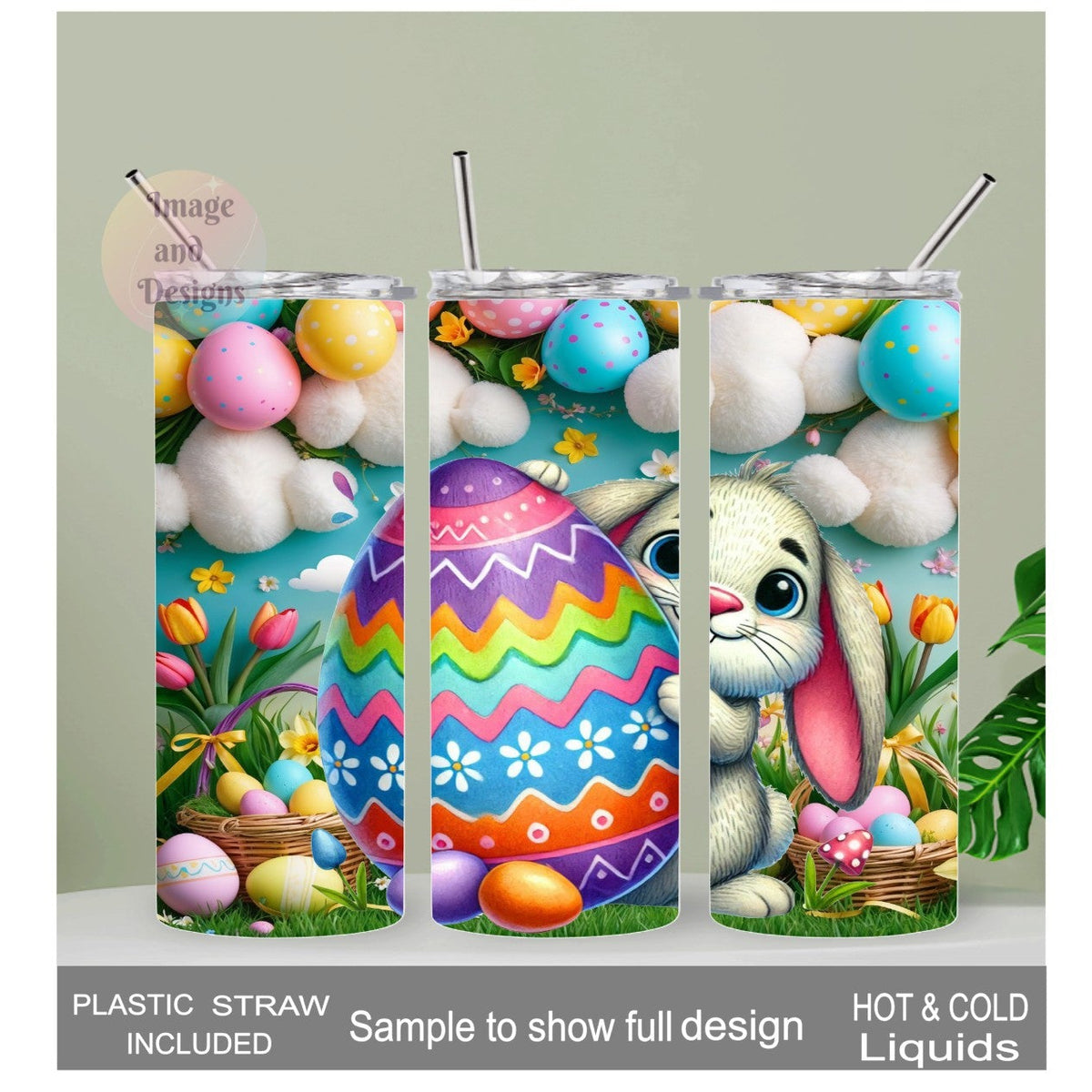 Cute Easter Bunny Tumbler 20oz With Reusable Straw, Can Be Personalized
