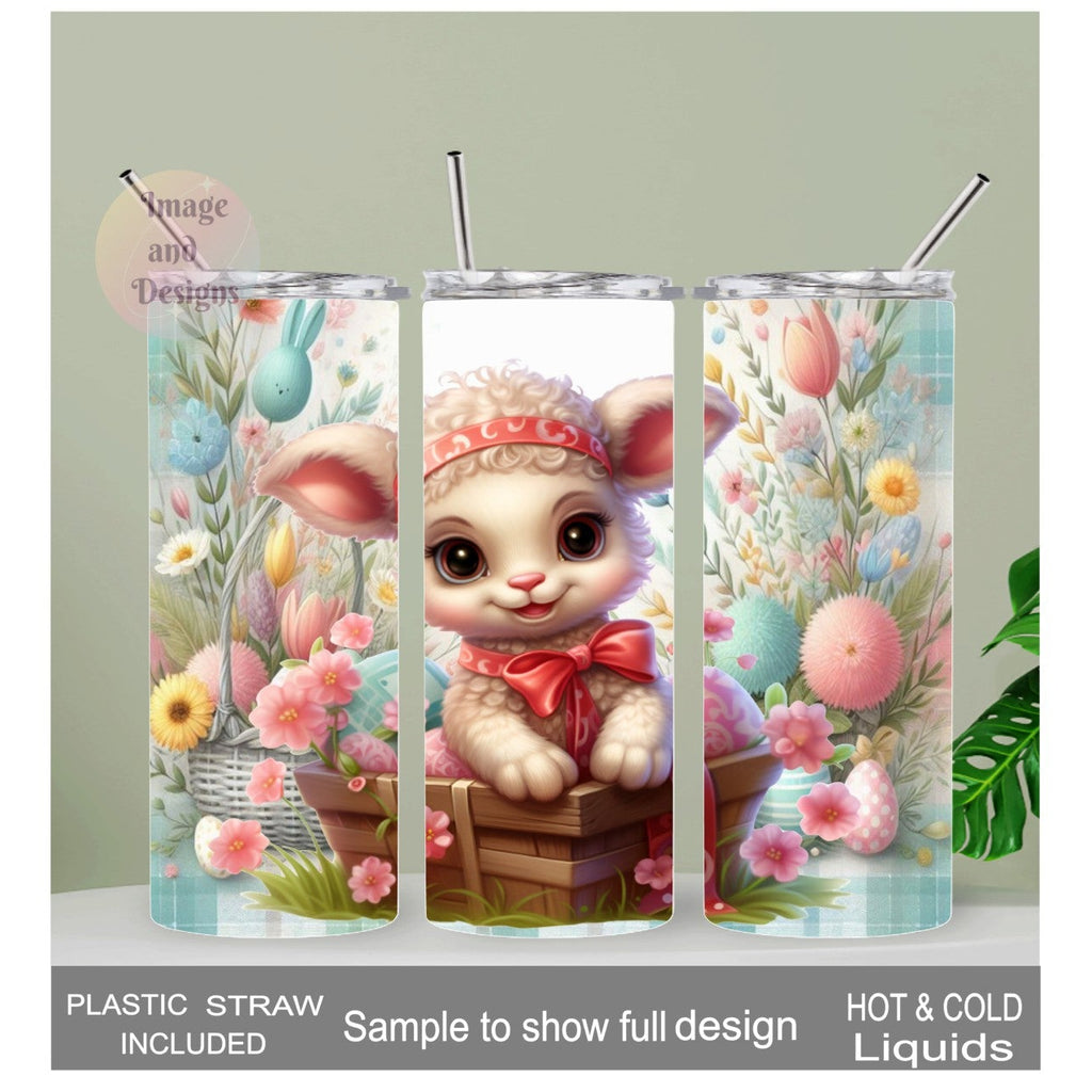 Easter Lamb Tumbler 20oz With Reusable Straw, Can Be Personalized