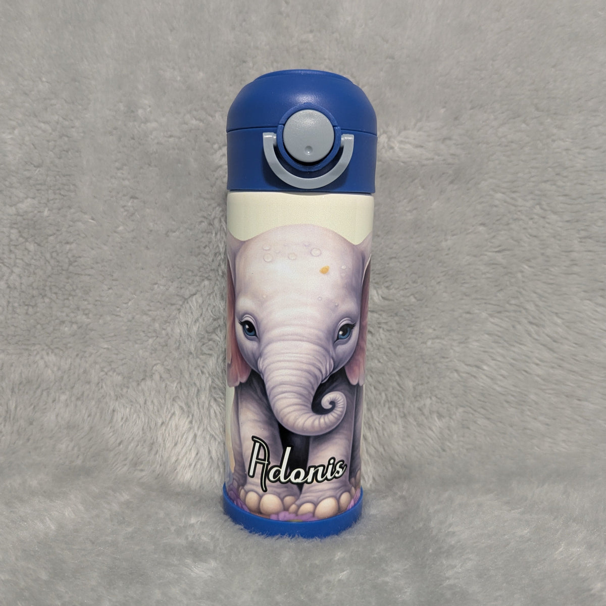 Kids Elephant Water Bottle 12oz With Reusable Straw Can Be Personalized