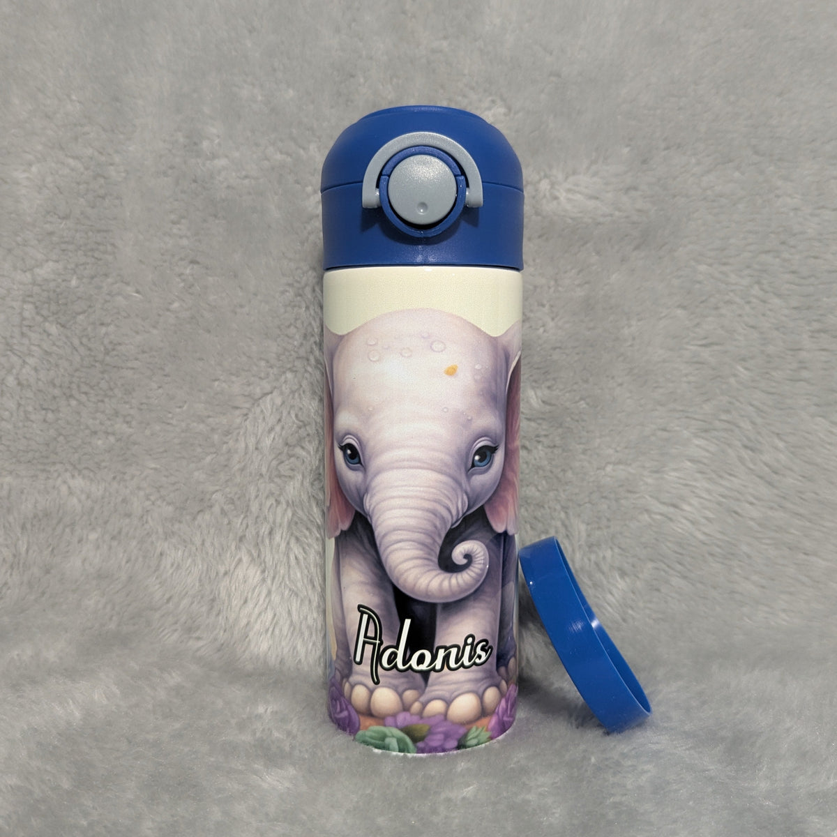 Kids Elephant Water Bottle 12oz With Reusable Straw Can Be Personalized