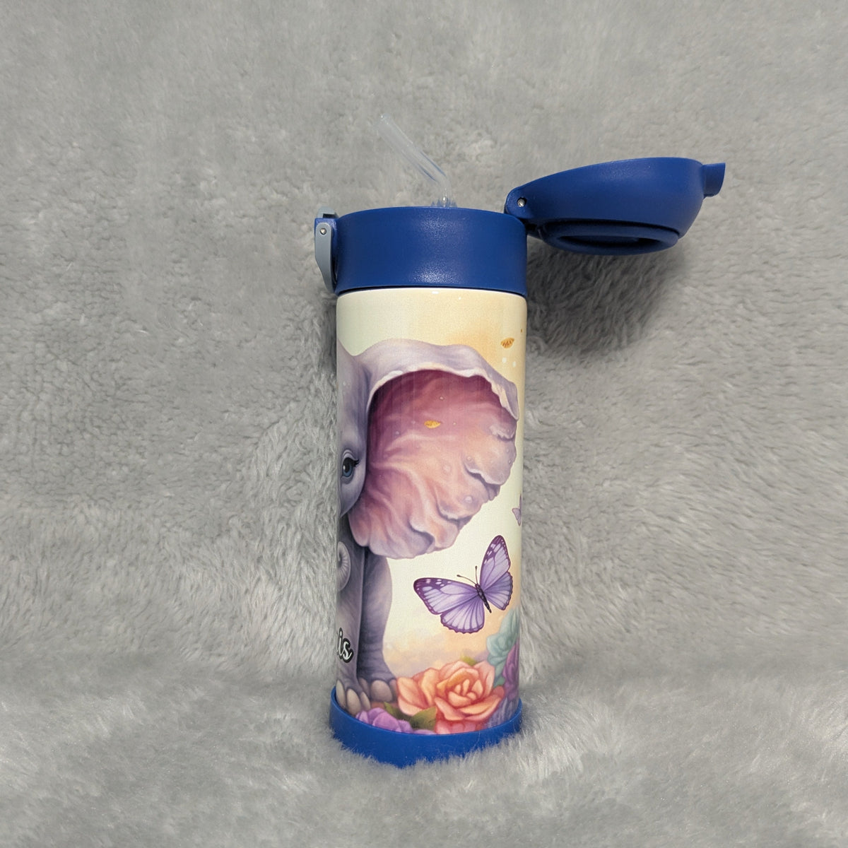 Kids Elephant Water Bottle 12oz With Reusable Straw Can Be Personalized