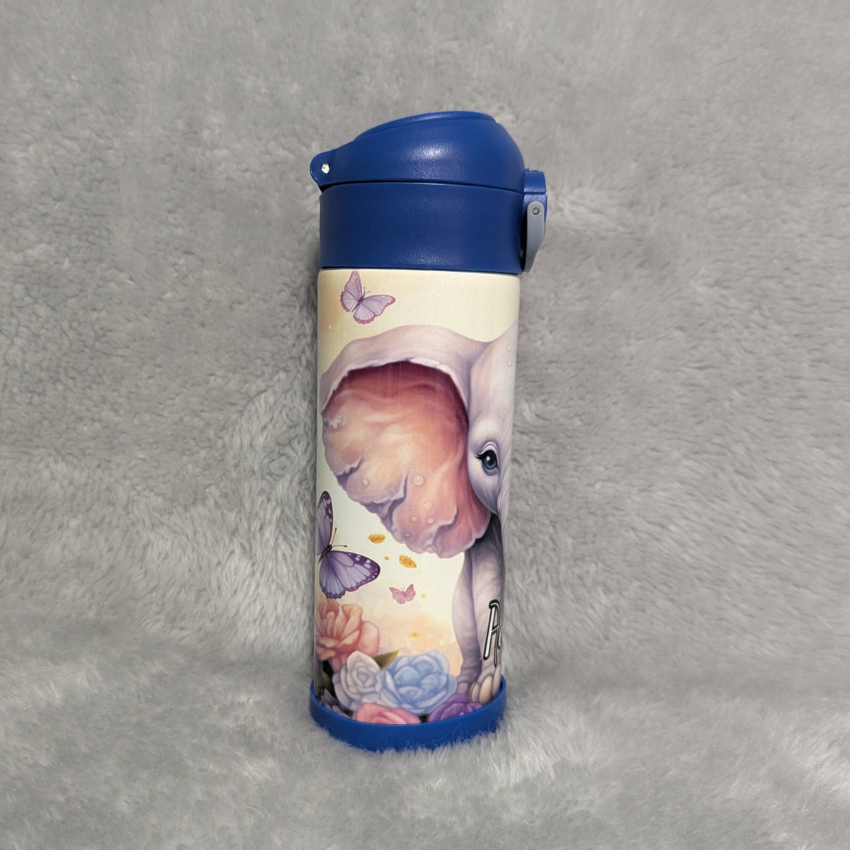 Kids Elephant Water Bottle 12oz With Reusable Straw Can Be Personalized