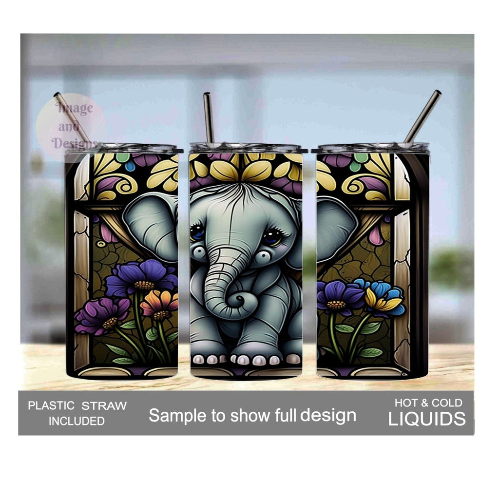Kids Elephant Tumbler 15oz With Reusable Straw, Can Be Personalized