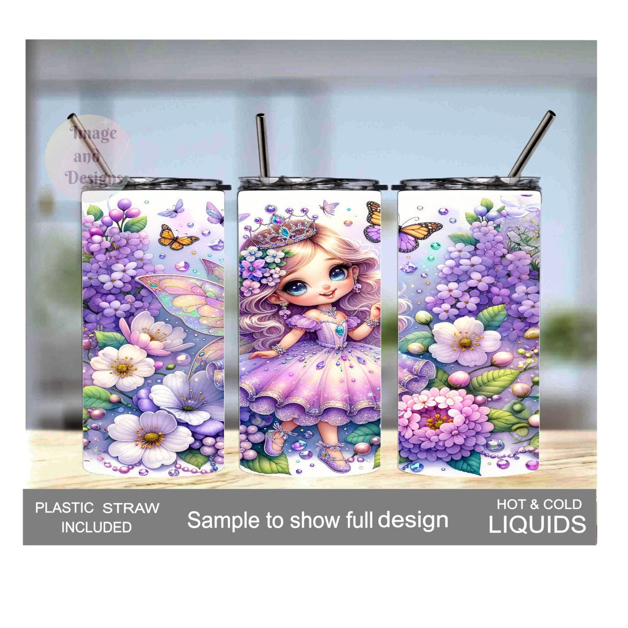 Pretty Girl Fairy Tumbler 15oz With Reusable Straw, Can Be Personalized