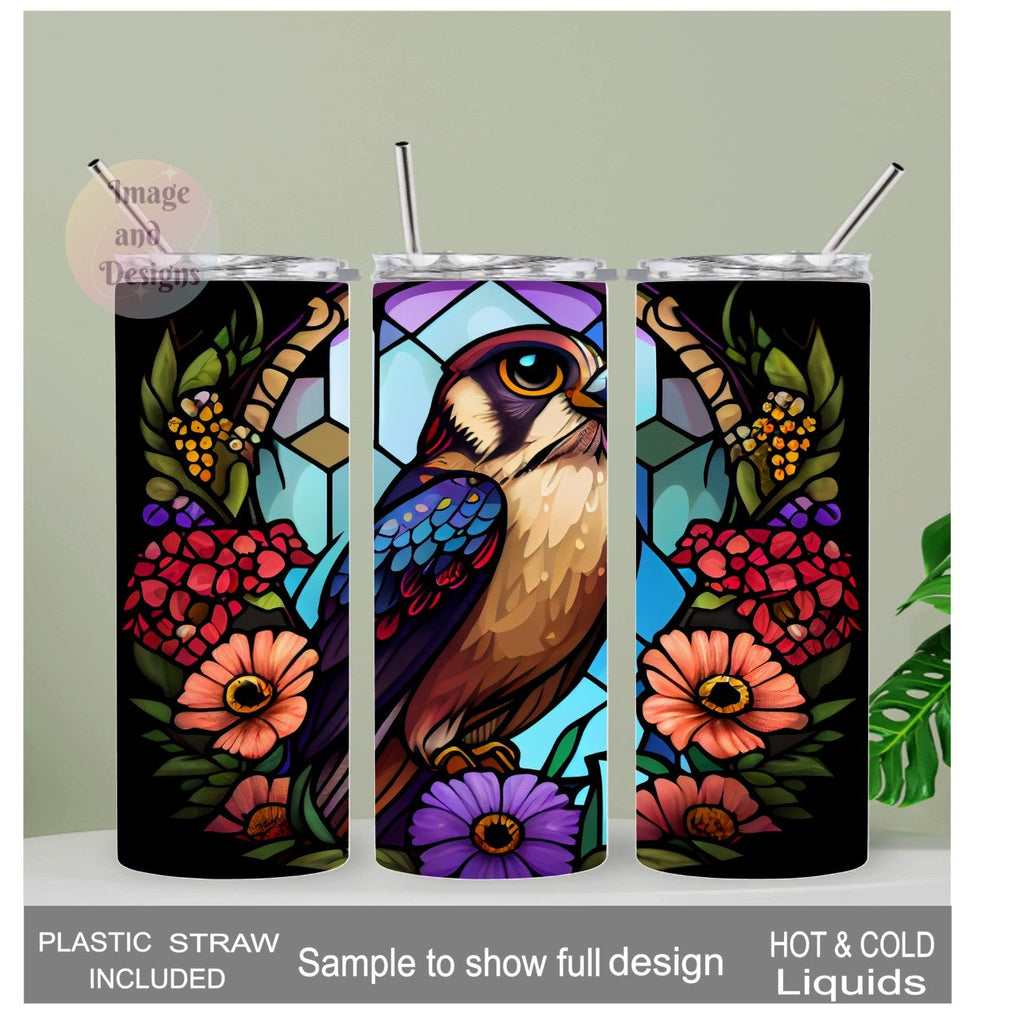Falcon Tumbler With Stained Glass Design 20oz With Reusable Straw, Can Be Personalized