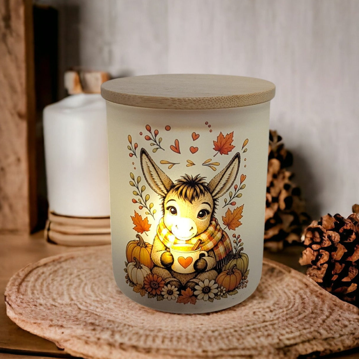 Fall Donkey Candle Holder With A Battery Operated Flickering Tea Light