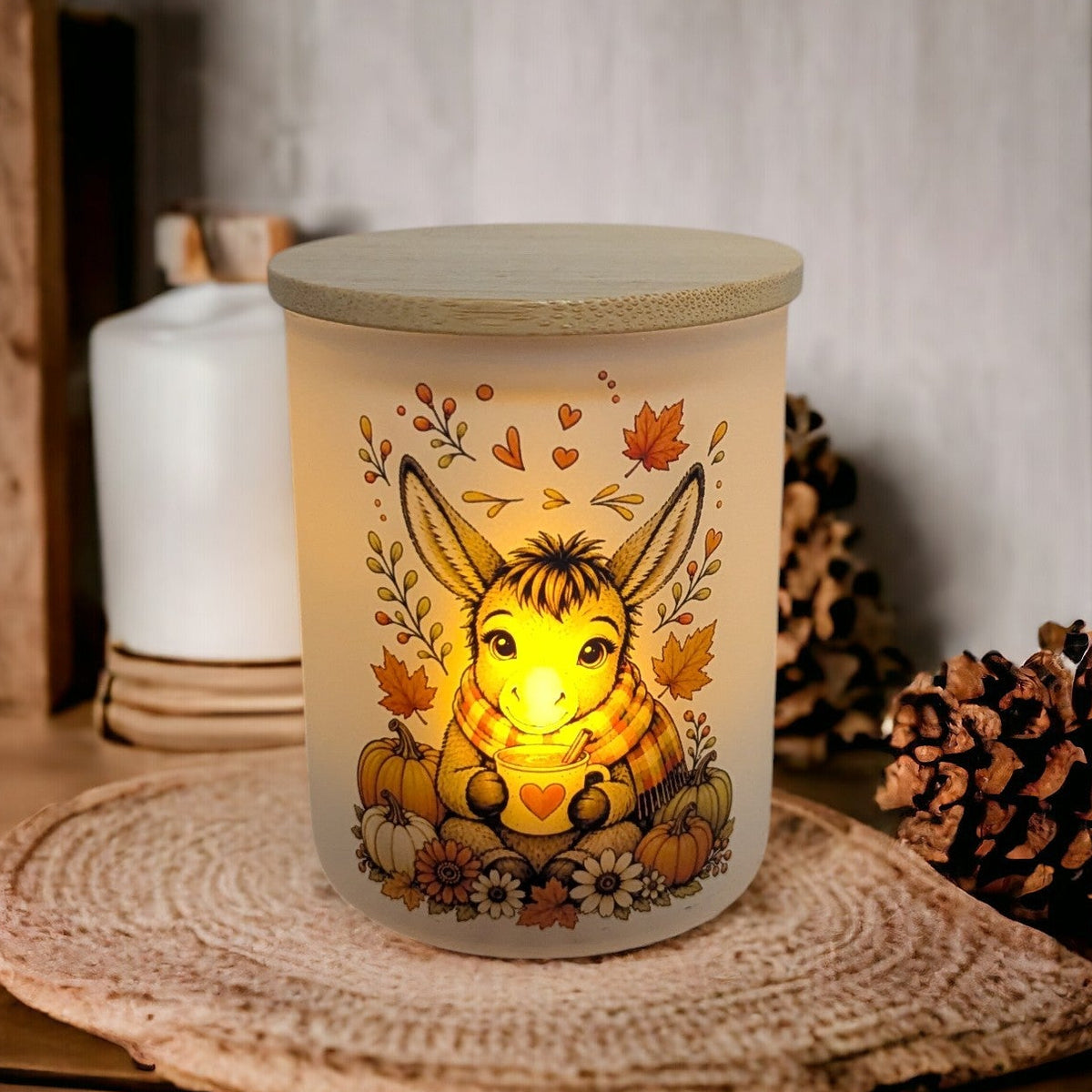 Fall Donkey Candle Holder With A Battery Operated Flickering Tea Light