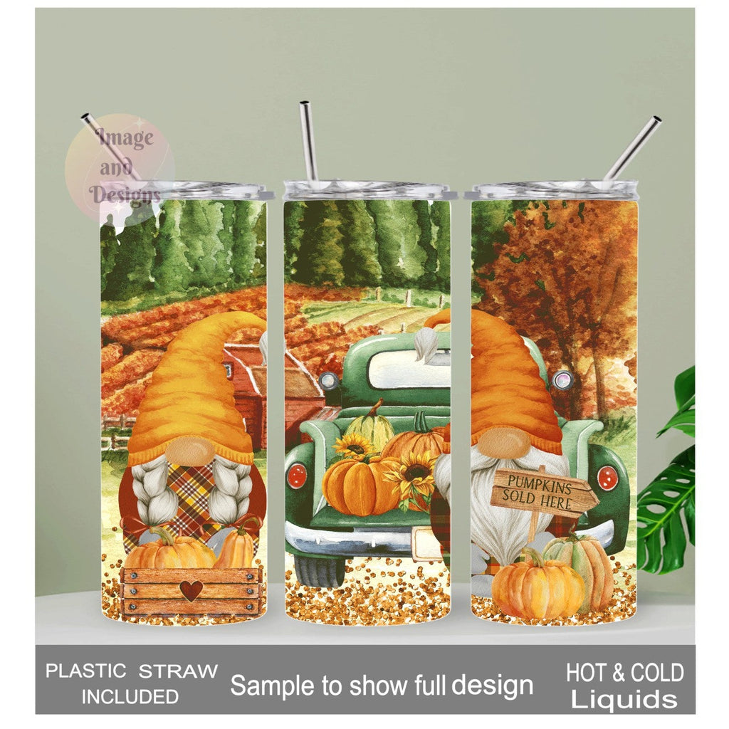 Fall Gnome Tumbler Personalized 20oz With Reusable Straw, Can Be Personalized