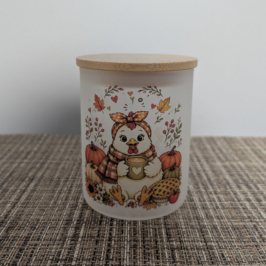 Fall Chicken Candle Holder With A Battery Operated Flickering Tea Light