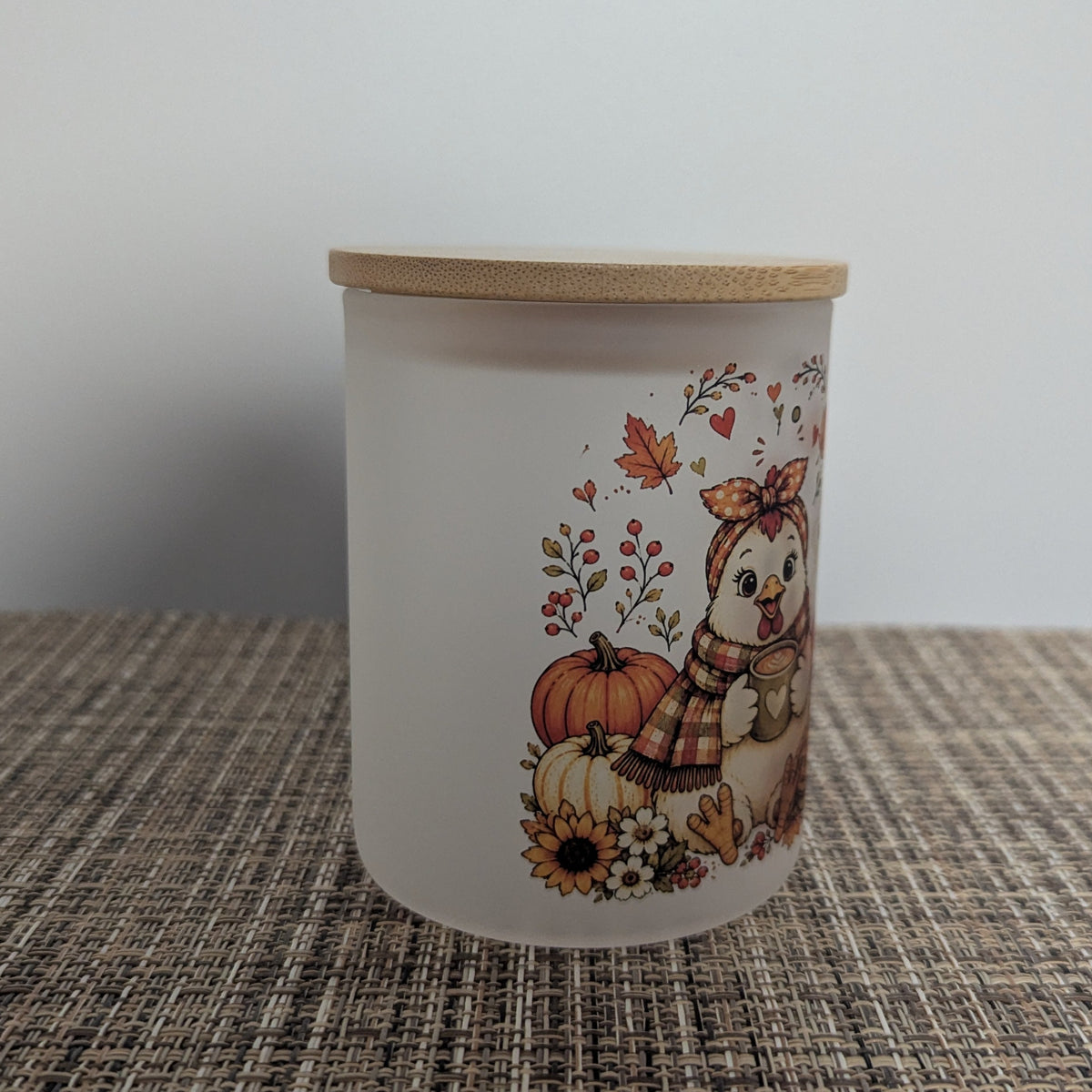 Fall Chicken Candle Holder With A Battery Operated Flickering Tea Light