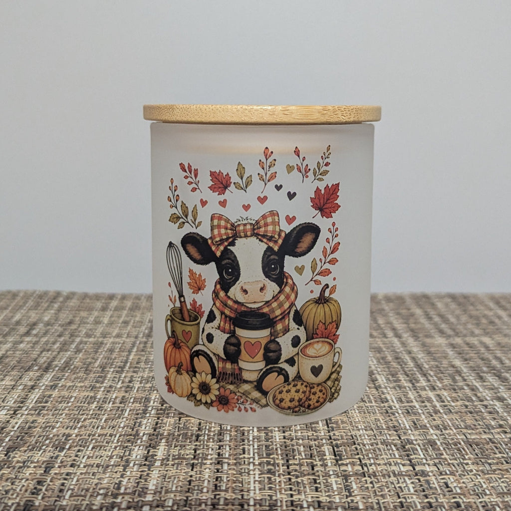 Fall Cow Candle Holder With A Battery Operated Flickering Tea Light