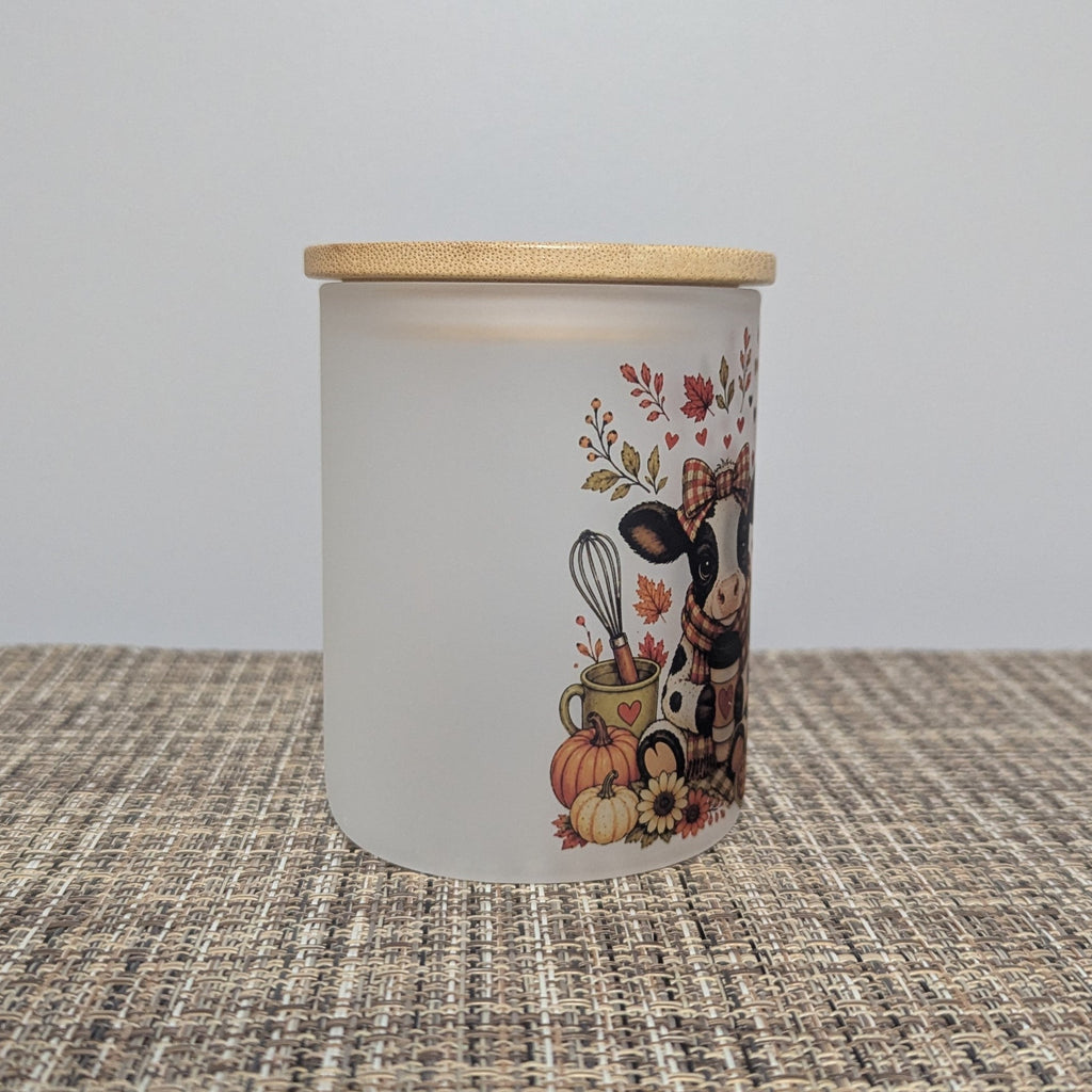 Fall Cow Candle Holder With A Battery Operated Flickering Tea Light