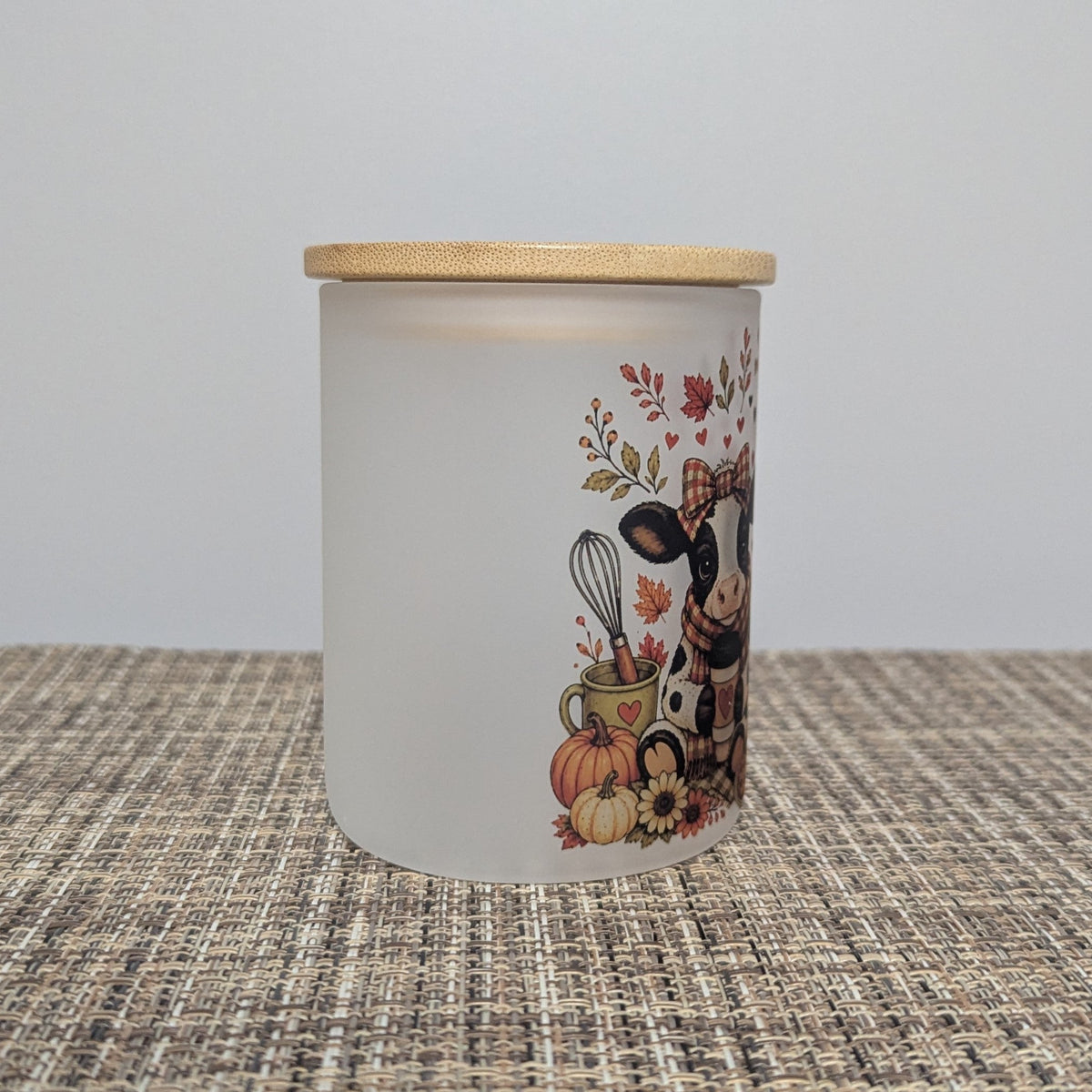 Fall Cow Candle Holder With A Battery Operated Flickering Tea Light