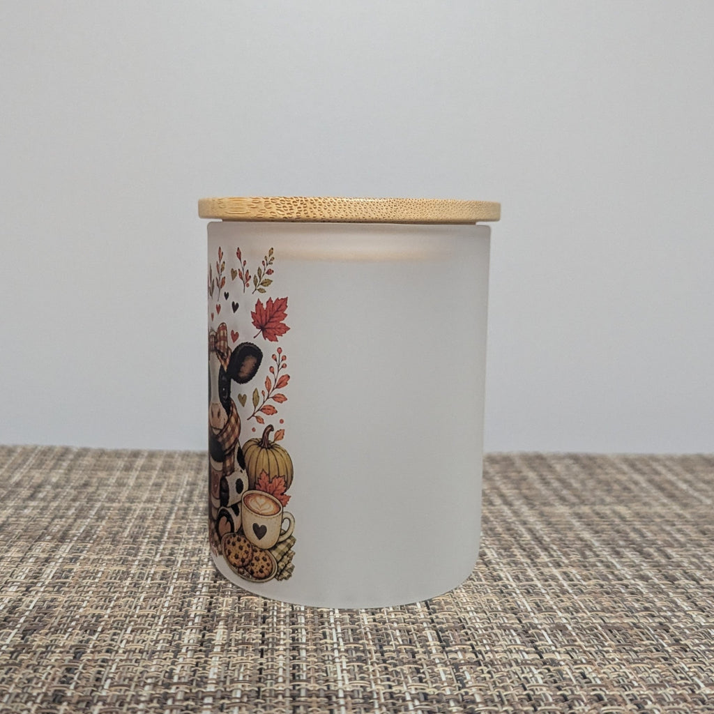 Fall Cow Candle Holder With A Battery Operated Flickering Tea Light
