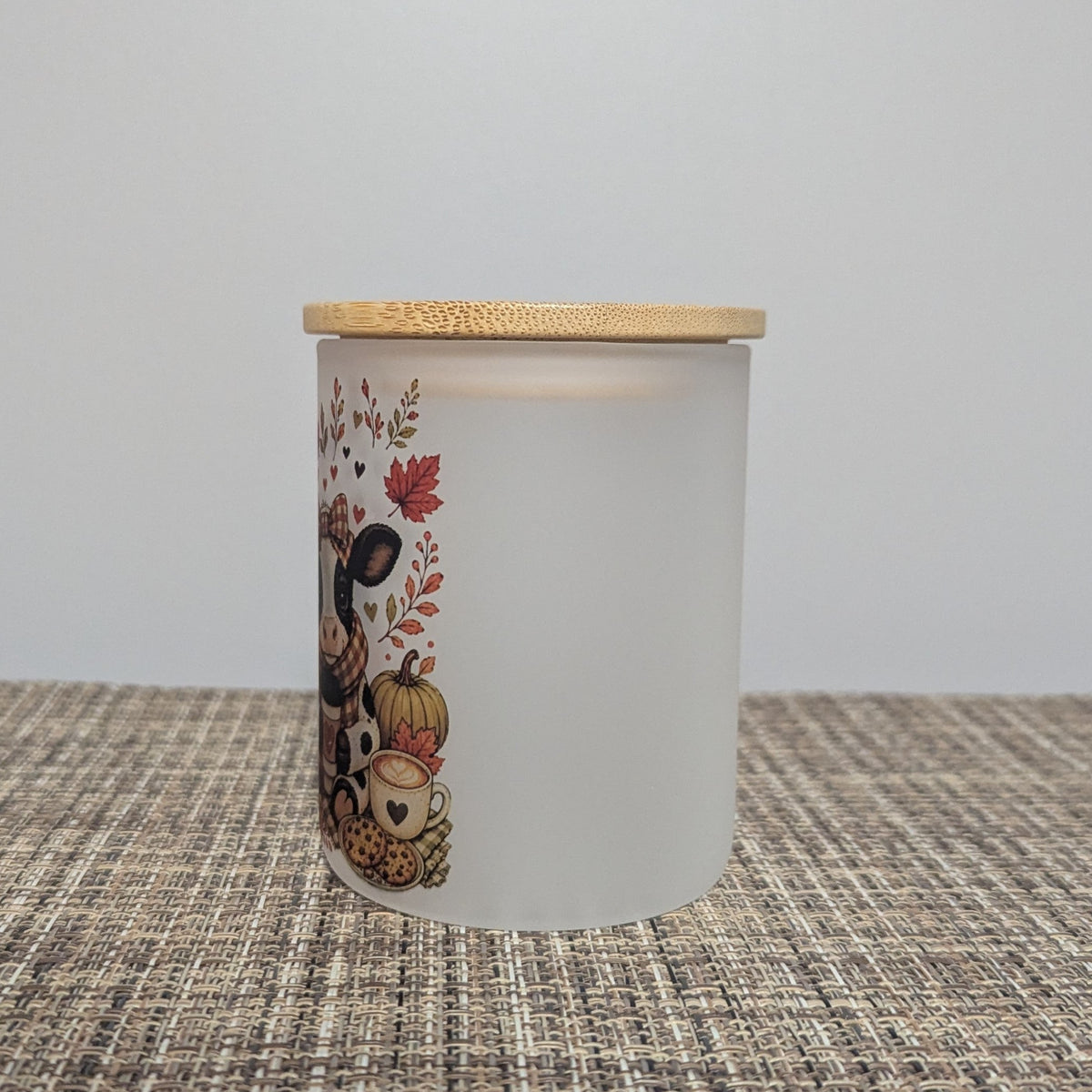 Fall Cow Candle Holder With A Battery Operated Flickering Tea Light